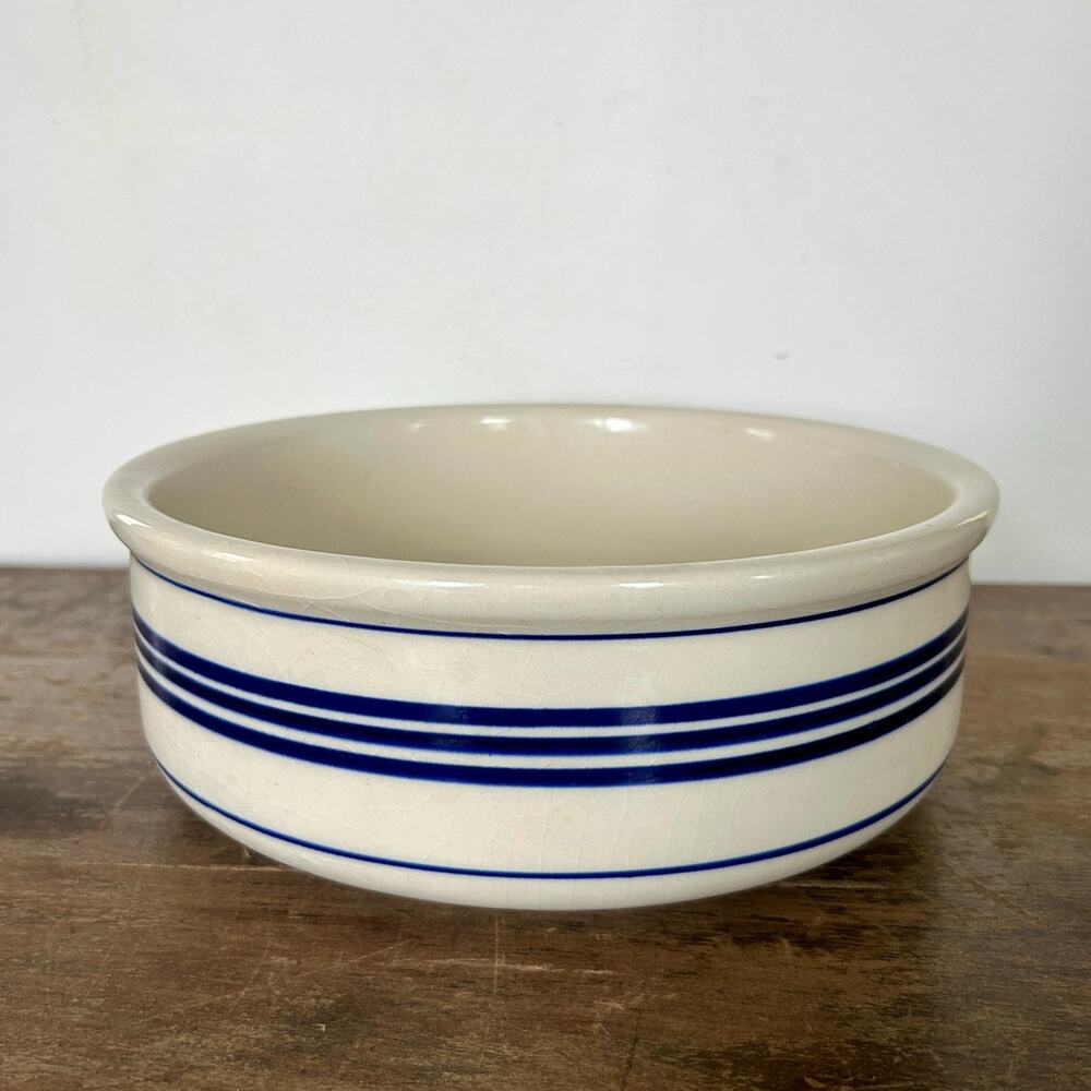Antique Blue Striped Ceramic Bowl | Farmhouse Fruit Bowl | Cottagecore Decor
